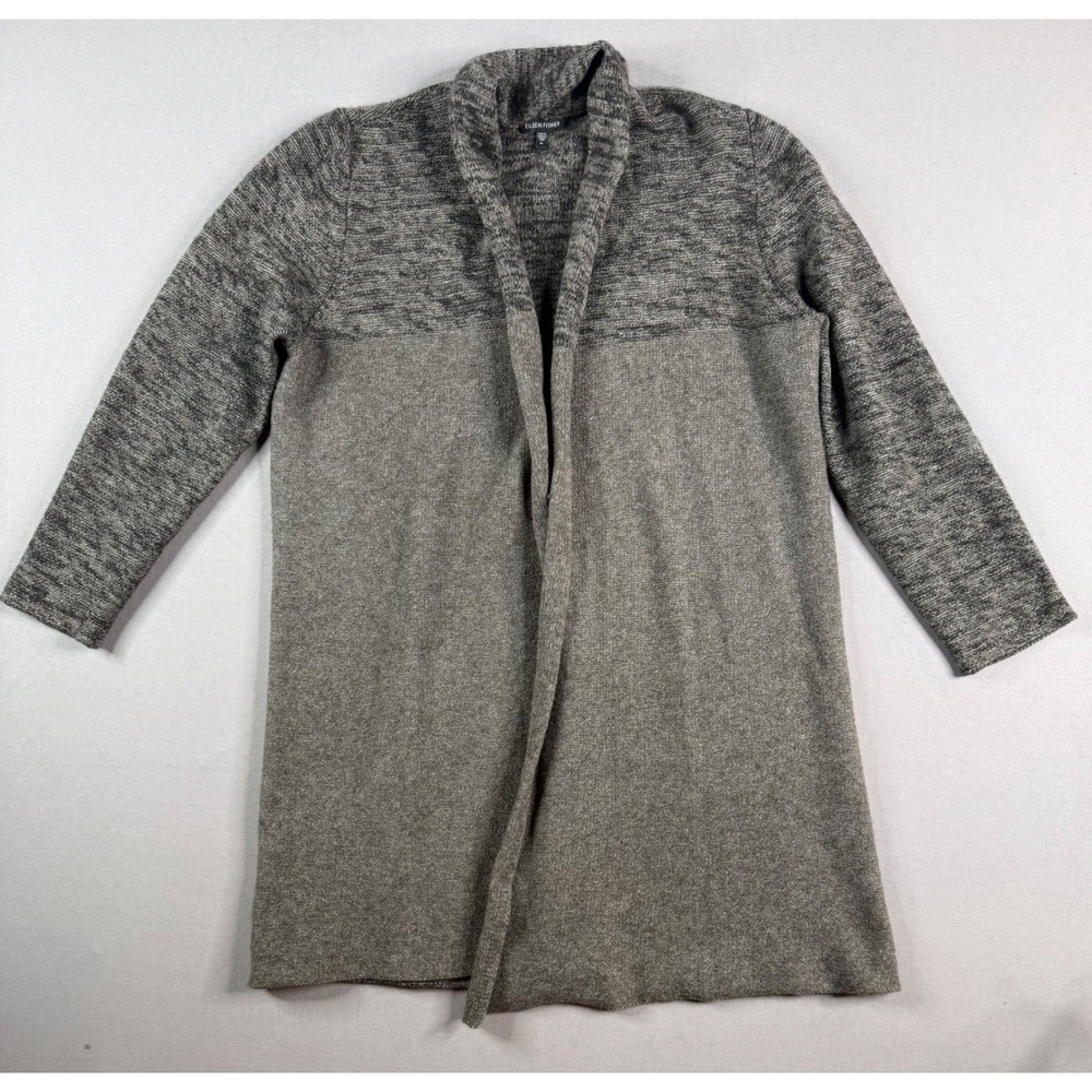 Eileen Fisher Cardigan Womens XL Gray Yak Wool Silk Open Front Longline Knit